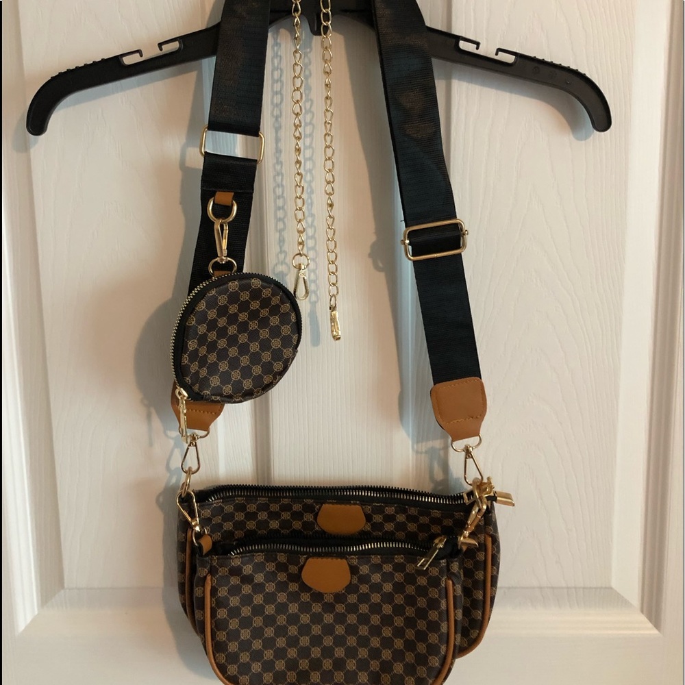 3 piece purse adjustable strap extra chain strap.